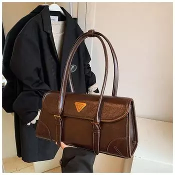 Сумка женская 2024 осень новая мода популярная универсальная французская флип ретро сумка через плечо портативная сумка-багет чёрный