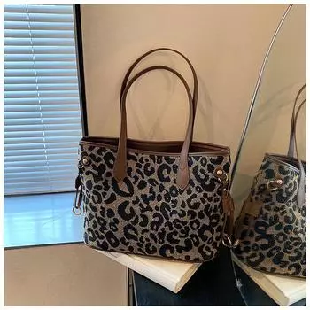 Сумка женская 2024 осень новая сумка с леопардовым принтом универсальная сумка через плечо женская ручная сумка большой вместимости подмышечная сумка чёрный