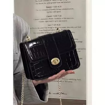 Сумка женская 2024 Premium Sense Niche Casual Versatile Chain Pattern Crossbody Small Square Bag чёрный