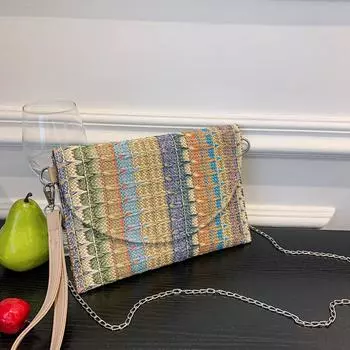 Сумка женская 2024 весна/лето новая простая иностранная сумка-цепочка на одно плечо через плечо корейская версия трендовая модная поп-сумка-конверт зелёный