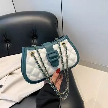 Сумка женская 2024 весна новая модная контрастная цветная цепочка сумка через плечо простая повседневная темпераментная сумка-мессенджер маленькая квадратная сумка чёрный