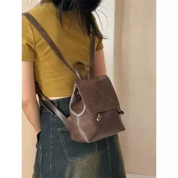 Сумка женская 2024 весна новая нишевая текстура ретро коричневый рюкзак ins простая и универсальная сумка через плечо tide