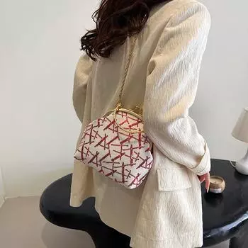 Сумка женская 2024 весна ретро текстура клип портативная маленькая квадратная сумка ниша вечер ужин сумка через плечо сумка-мессенджер чёрный