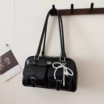 Сумка Женская 2025 Новая Мода Сумка на Одно Плечо Под Мышку Универсальная Большая Вместимость Сумка-Тоут Тренд чёрный