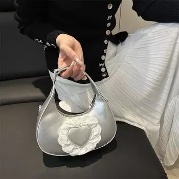 Сумка женская 2025 новая модная супер пожарная ручная сумка через плечо сумка через полумесяц сумка подмышкой серебряный