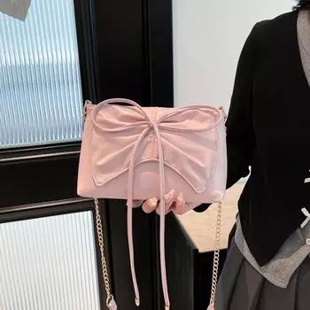Сумка женская 2025 весна и лето новая высококачественная сумка-мессенджер через плечо с цепочкой простая модная сумка-облако с бантом чёрный