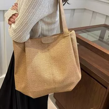 Сумка женская большая емкость 2024 новая универсальная повседневная тканая сумка через плечо для студентов колледжей сумка-тоут для женщин хаки