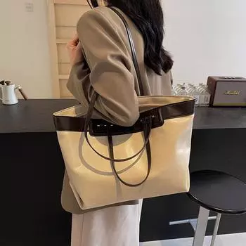 Сумка женская большая вместимость 2024 года, новая осенне-зимняя универсальная сумка через плечо, тканевая сумка премиум-класса для поездок на работу 42*14*27 чёрный