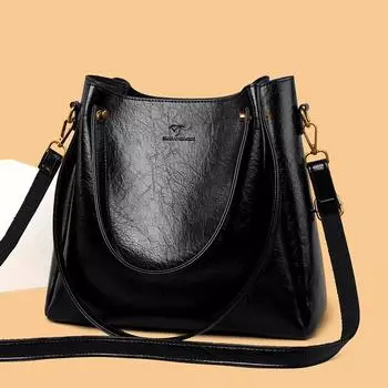 Сумка женская большая вместительная сумка через плечо модная темпераментная элегантная сумка для среднего возраста простая сумка на плечо чёрный