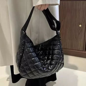 Сумка женская Commuter fashion 2024 осень-зима ромб вышитая нитью хлопковая сумка для одежды большой емкости модная универсальная сумка через плечо чёрный