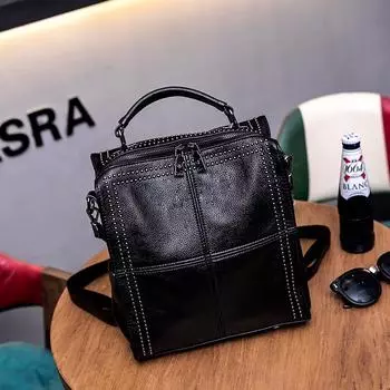 Сумка женская из натуральной кожи рюкзак корейская сумка через плечо полностью из коровьей кожи сумка рюкзак чёрный