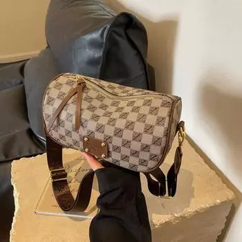 Сумка женская клетчатая широкополосная сумка через плечо премиум текстурированная женская сумка-подушка хаки