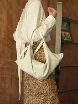 Сумка женская кожаная новая сумка-гамак большой емкости одно плечо диагональная крест-накрест дорожная модная универсальная ручная сумка для пельменей 48x10x19cm белый