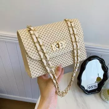 Сумка женская кроссбоди 2024 новая трендовая сумка через плечо модная плетеная трендовая женская сумка-цепочка текстурированная маленькая квадратная сумка покинуть белый