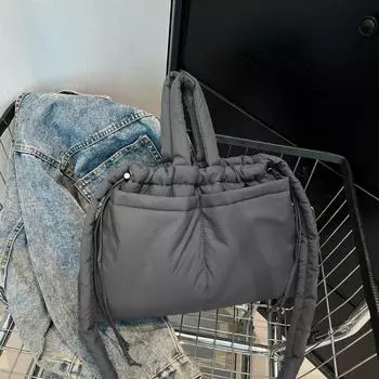 Сумка женская модная большая вместимость легкая мягкая хлопковая сумка через плечо нейлоновая тканевая сумка на шнурке женская серый
