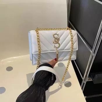 Сумка женская модная простая сумка через плечо 2024 осень новая повседневная сумка-мессенджер для поездок на работу персонализированная маленькая квадратная сумка с цепочкой чёрный