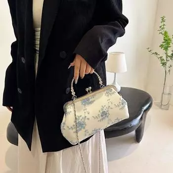 Сумка женская Mori Internet знаменитость нишевая сумка для ужина ретро вышивка клип сумка вечерняя сумка через плечо белый