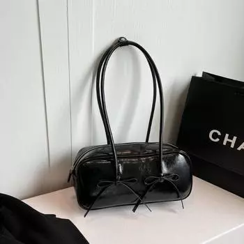 Сумка женская на одно плечо с бантом маленькая модная сумка подмышкой чёрный