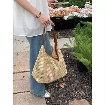 Сумка женская новая летняя универсальная французская ниша популярная в этом году, ручная работа, сумки женские соломенные подмышечные коричневый