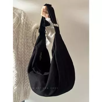 Сумка женская новая модная осенне-зимняя большая сумка через плечо сумка-пельмень холщовая сумка-тоут черная сумка-мессенджер для поездок на работу чёрный