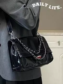 Сумка женская новая мягкая кожа ретро сумка для поездок на работу портативная подмышечная сумка премиум локомотив цепь сумка через плечо чёрный