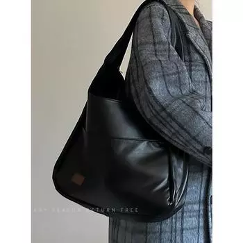 Сумка женская новая осенне-зимняя большая вместительная сумка-ведро из мягкой искусственной кожи повседневная сумка-ведро нишевая сумка через плечо подмышку чёрный