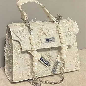 Сумка женская новая ретро и старая джинсовая сумка-нищенка сумка жемчужная цепочка сумка через плечо сумка-мессенджер белый