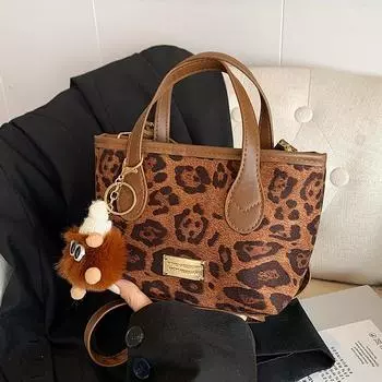 Сумка женская осень и зима 2024 новая модная портативная сумка-ведро текстура ретро леопардовый принт сумка-мессенджер женская