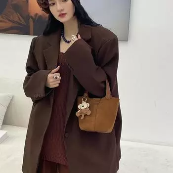 Сумка женская осенне-зимняя дизайнерская сумочка маленькая сумочка легкая роскошная корзина сумка-ведро ленивый ветер кофейный