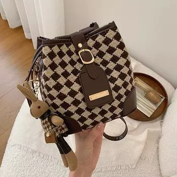 Сумка женская осенне-зимняя сумка-ведро в стиле ретро с ромбом, модная сумка через плечо с нишевым дизайном