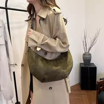 Сумка женская осенняя простая сумка подмышкой ретро замшевая большая вместительная сумка-круассан коричневый