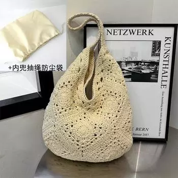Сумка женская, плетеная крючком из хлопчатобумажной нити, бабушкина сетка, ажурный цветок, плетеная соломой, фабрика Лайчжоу, пляжная сумка через плечо для отпуска