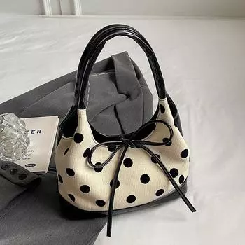 Сумка Женская Популярная Холщовая В горошек С ручками С подмышку Black and White Dot small size