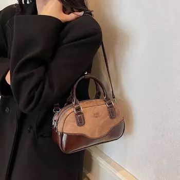 Сумка женская популярная сумка через плечо сумка премиум ретро контрастного цвета портативная сумка для боулинга коричневый