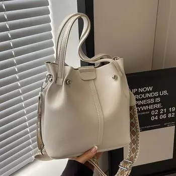 Сумка женская премиум сумка-ведро однотонная модная сумка-мессенджер большой емкости серебряный