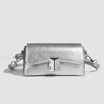 Сумка женская ретро маленькая квадратная сумка нишевая инстаграм сумка через плечо сумка простая дорожная сумка серебряный