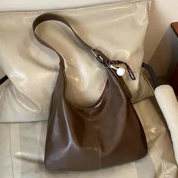 Сумка женская ретро популярная сумка-мессенджер модная повседневная мягкая поверхность большая вместительная сумка через плечо without pendant коричневый