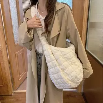 Сумка женская Spring Tide Brand Cloud Folds Большая сумка Personality Niche Rhombus Большая вместимость Сумка-пельмень Ретро-сумка-мессенджер белый