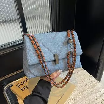 Сумка женская сумка 2024 новая модная текстурированная сумка через плечо с ромбовидной цепочкой простая универсальная маленькая квадратная сумка 24*9*15 синий