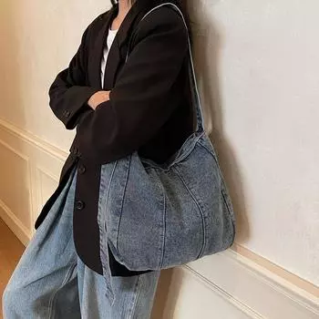 Сумка женская сумка через плечо джинсовая большая вместимость сумка через плечо синий