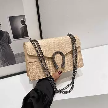 Сумка женская сумка европейская и американская ретро мода атмосферная сумка через плечо цепочка женская сумка узор из камня текстура женская сумка чёрный