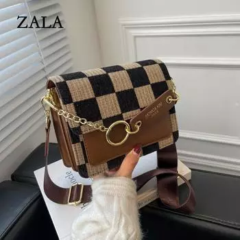 Сумка Женская сумка-мессенджер Маленькая сумка Новая популярная модная универсальная сумка для весны и лета Advanced Sense, нишевая клетчатая маленькая квадратная сумка чёрный