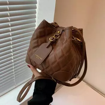 Сумка женская сумка модная ромбовидная вышитая нитью сумка-ведро универсальная сумка через плечо женская сумка большой емкости коричневый