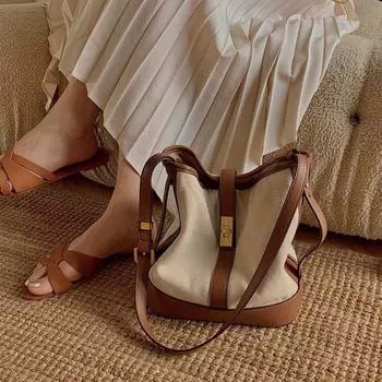 Сумка женская универсальная холщовая сумка контрастного цвета сумка-ведро большой емкости модная сумка через плечо сумка для матери и ребенка