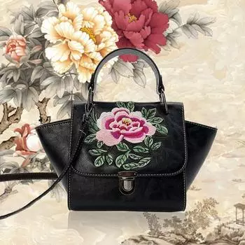 Сумка женская в китайском стиле с вышивкой женская сумка в этническом стиле сумка через плечо на одно плечо чёрный