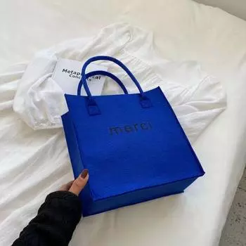 Сумки Большая вместительная сумка для покупок Косметичка Фетровая сумка Корейская сумка Сумка-тоут Женские сумки через плечо синий