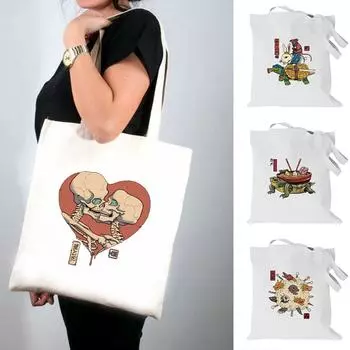 Сумки большой емкости, женские сумки на плечо, сумки для покупок, хлопковая ткань, продуктовые многоразовые сумки, сумка для книг 24*26cm