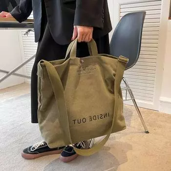 Сумки большой вместимости, женская холщовая сумка через плечо, модная большая сумка-тоут, повседневный дизайн, женские сумки цвета хаки/зеленый/кофейный/серый зелёный