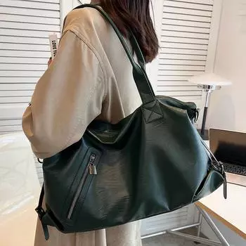 Сумки через плечо большой емкости для женщин, однотонные, простые, из искусственной кожи, для шопинга, дорожные сумки, женские, легкие сумки