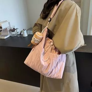 Сумки через плечо большой вместимости для женщин, однотонные, повседневные, с мягкими шнурами, нейлоновые сумки